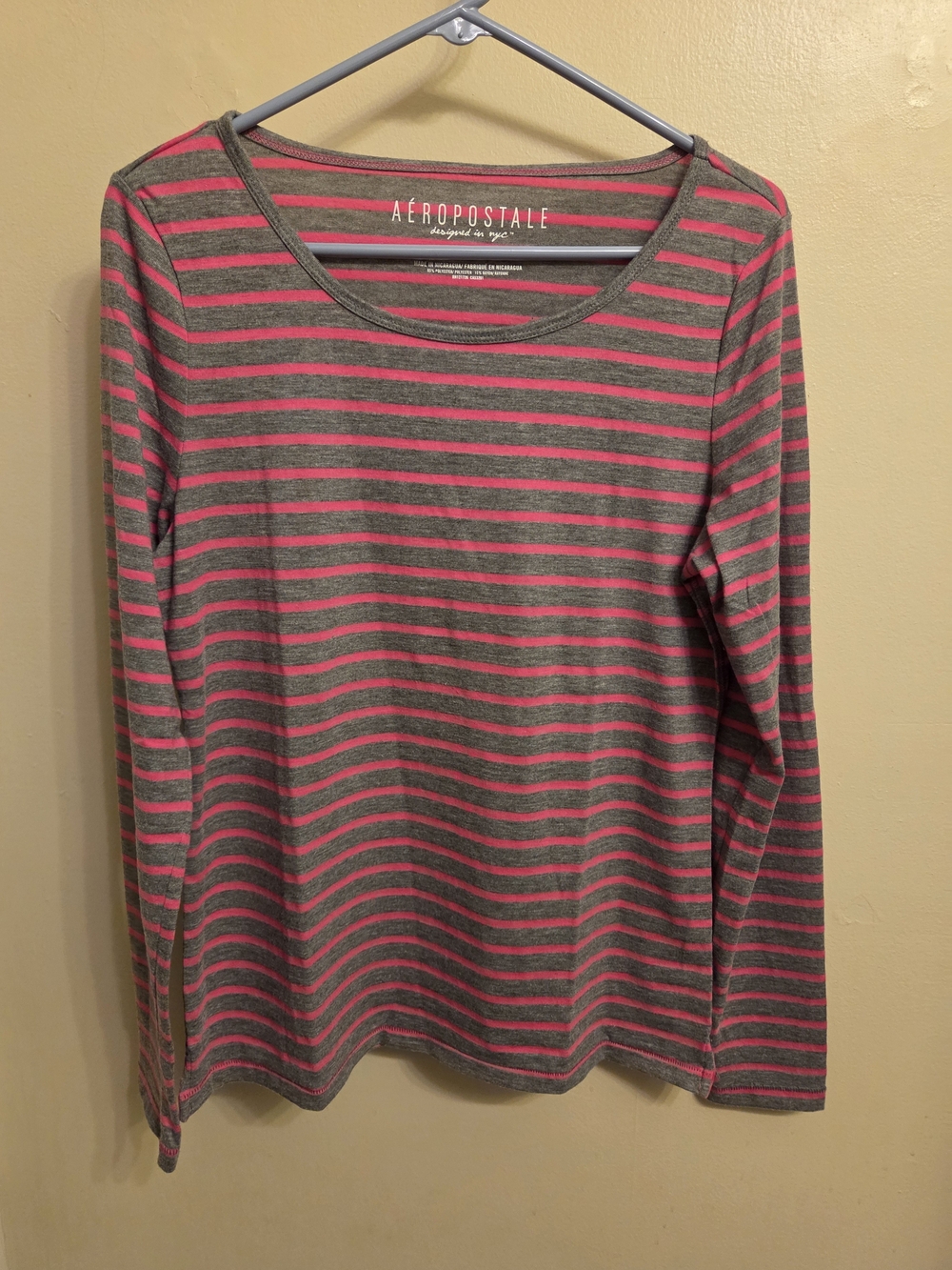 Aeropostale Pink Gray Striped Long Sleeve Shirt XL Y2K Preppy Layering Tee